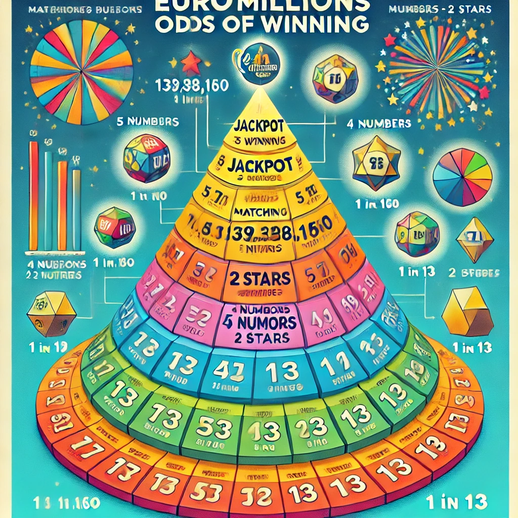 Dall·e 2024 09 28 20.56.22 An Infographic Illustrating The Odds Of Winning In The Euromillions Lottery. The Image Should Show A Pyramid Like Structure With The Different Prize T